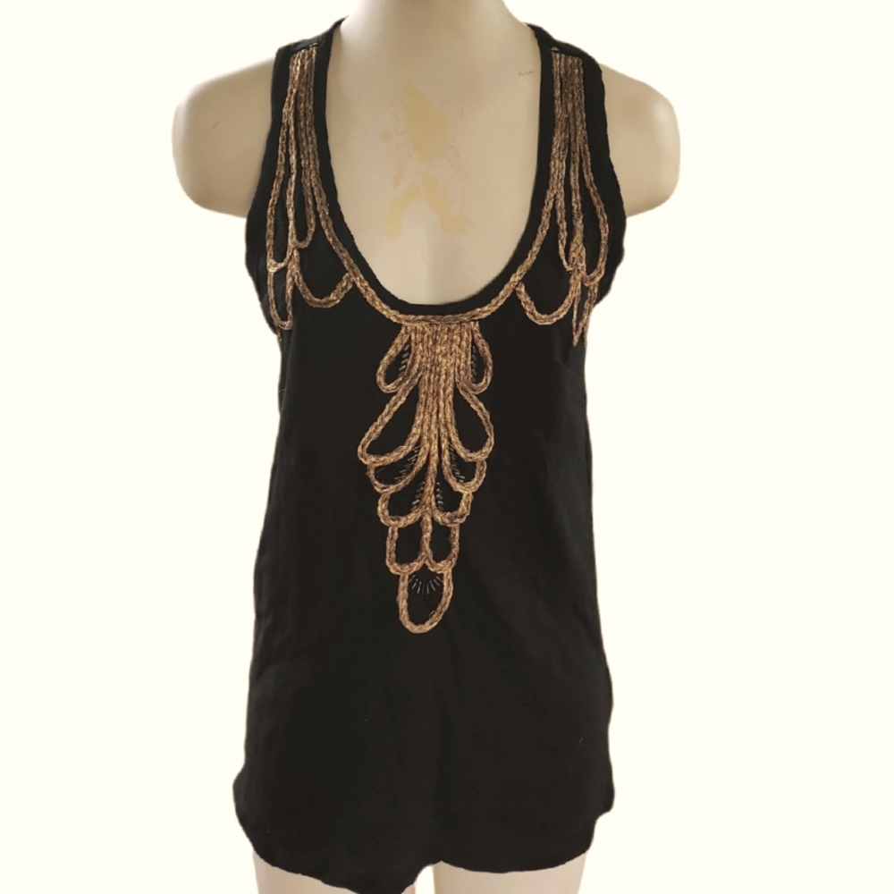 Banana Republic Black Tank Top With Metallic Braid Design Size M